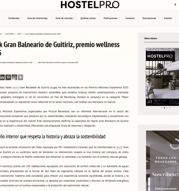 HOSTEL PRO | Iberik Gran Balneario de Guitiriz, premio Wellness 2025