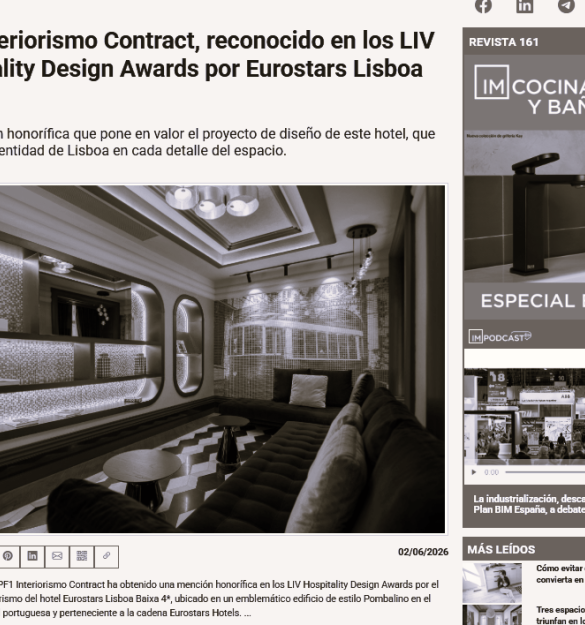 IM COCINAS Y BAÑOS | PF1 Interiorismo, reconocido en los LIV Hospitality Design Awards